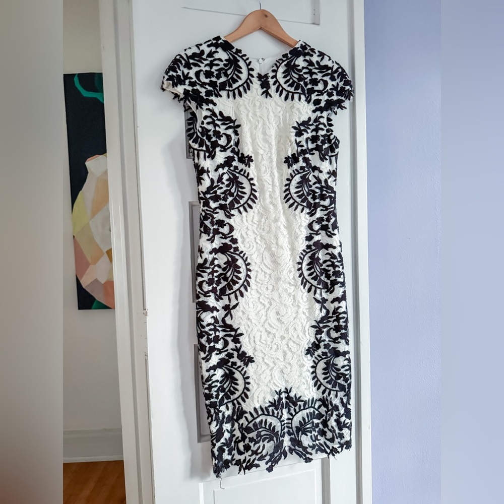 Tadashi Shoji Black & White Lace Overlay Cocktail Dress Size 12